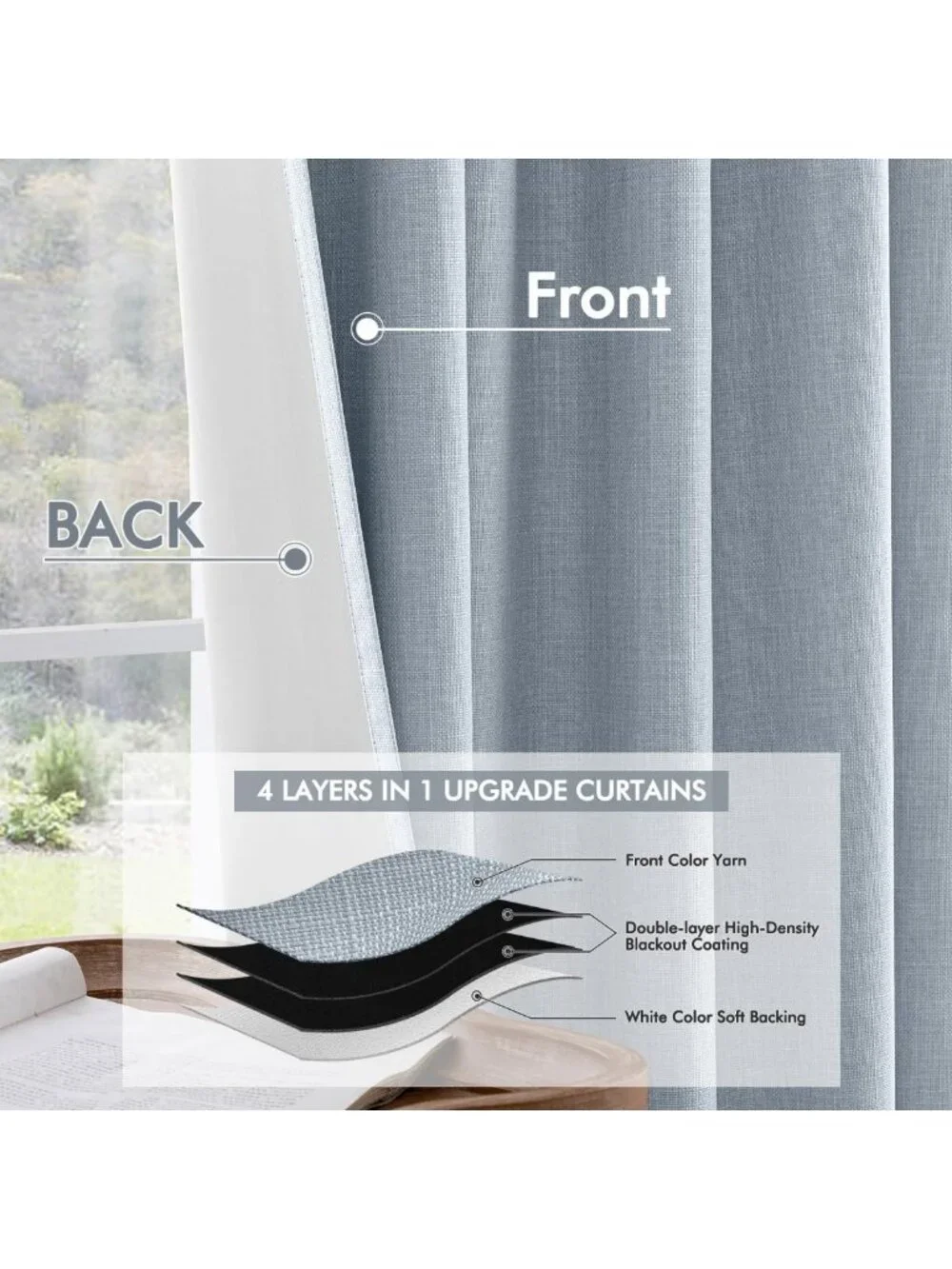 96-Inch Thick Faux Linen Blackout Curtains - 2 Panels, Room Darkening Drapes